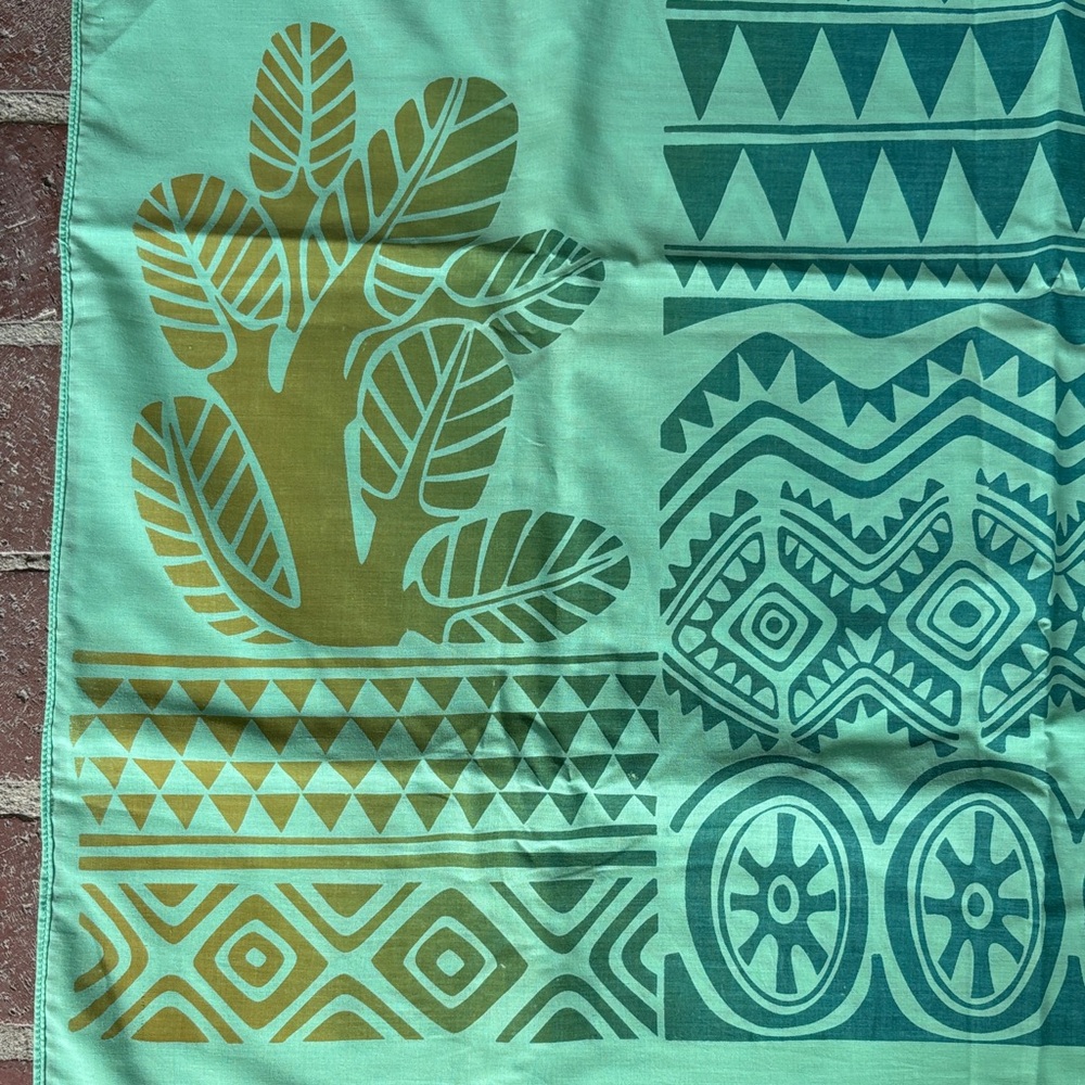 Vintage Aqua Swim Sarong/Sari with Teal and Gold Geometric Print - Picture 5 of 15